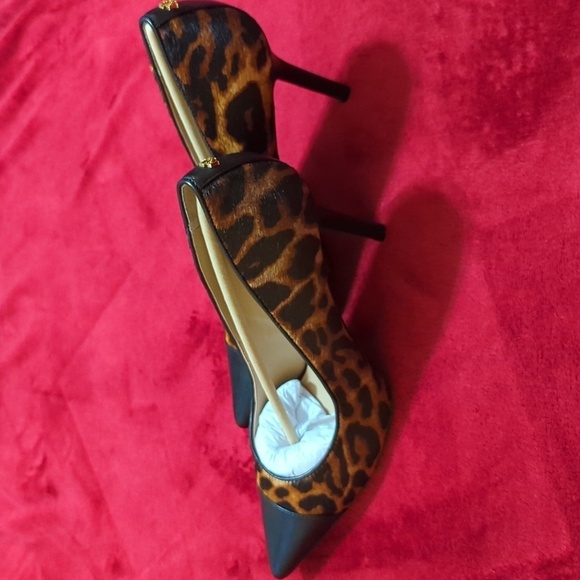Lauren Ralph Lauren Lindella Brown Mu Leather Pump 9.5B Leopard Hair calf. - Picture 3 of 16